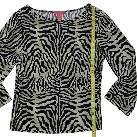 BLACK Tan Zebra Print Long Sleeve Boat Neck Top - Picture 6 of 11